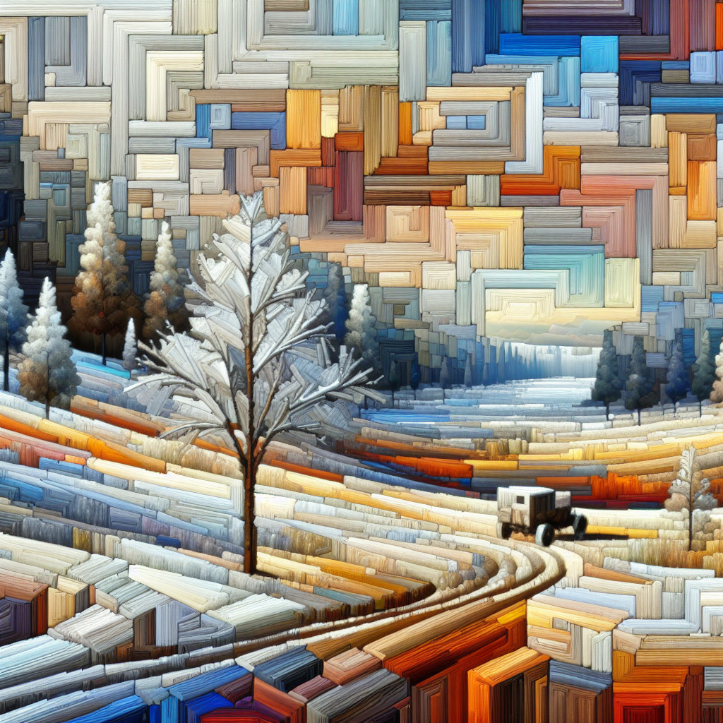Vibrant Abstract Winter Landscape with Winding Road