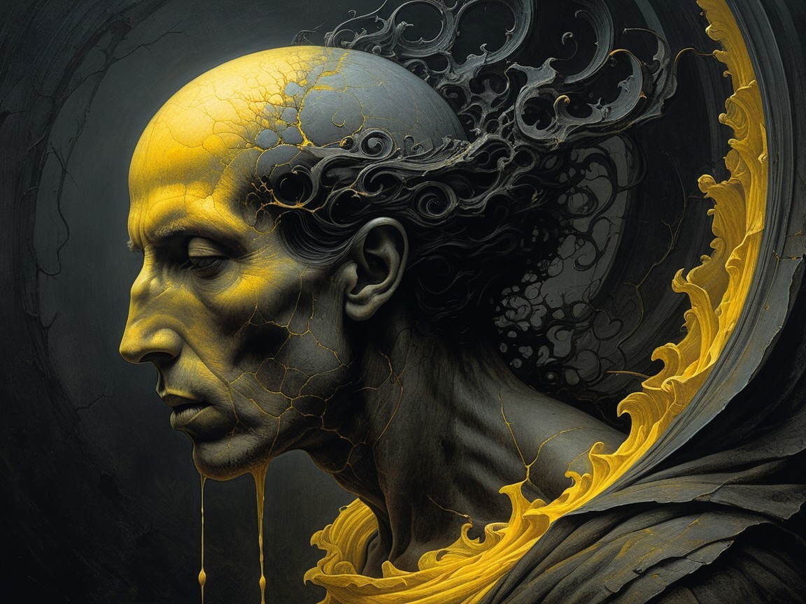 Stylized Profile of a Bald Man with Golden Patterns