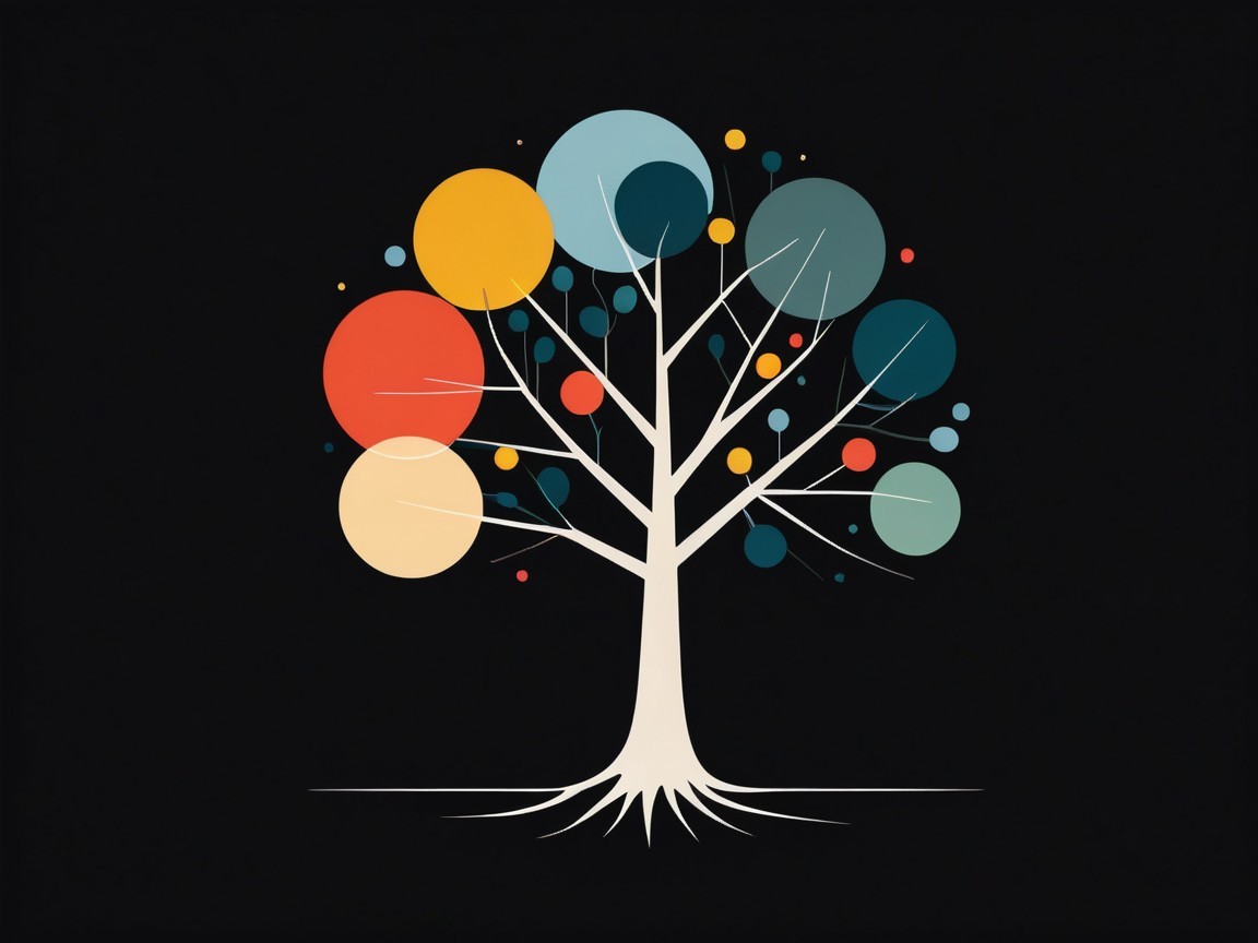 Minimalist Tree Illustration with Colorful Circles