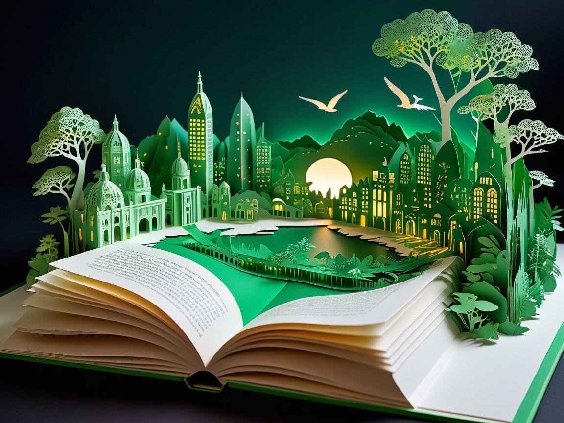 Intricately Designed Pop-Up Book with Lush Landscape