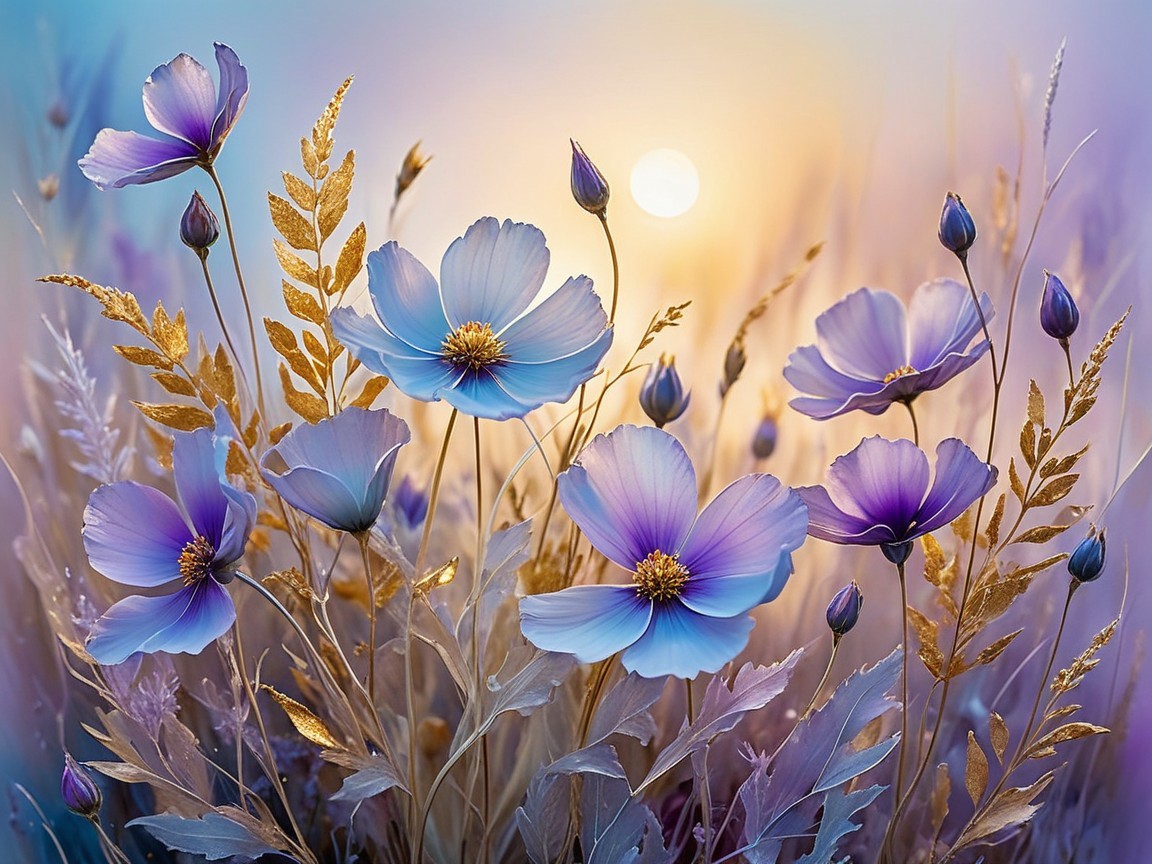 Tranquil Scene of Lavender and Blue Flowers