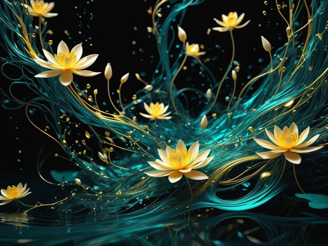 Elegant White Lotus Flowers on Turquoise Surface