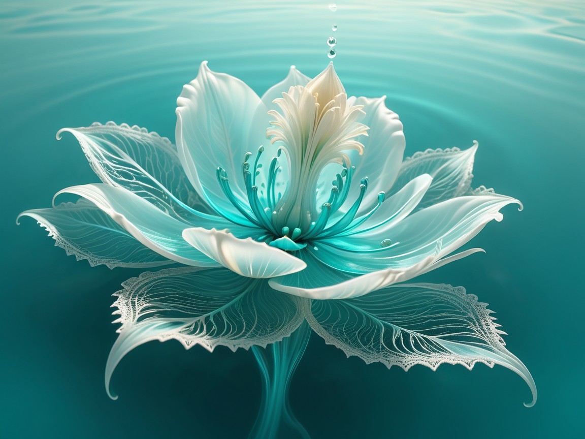 Ethereal Lotus Flower on Tranquil Turquoise Waters