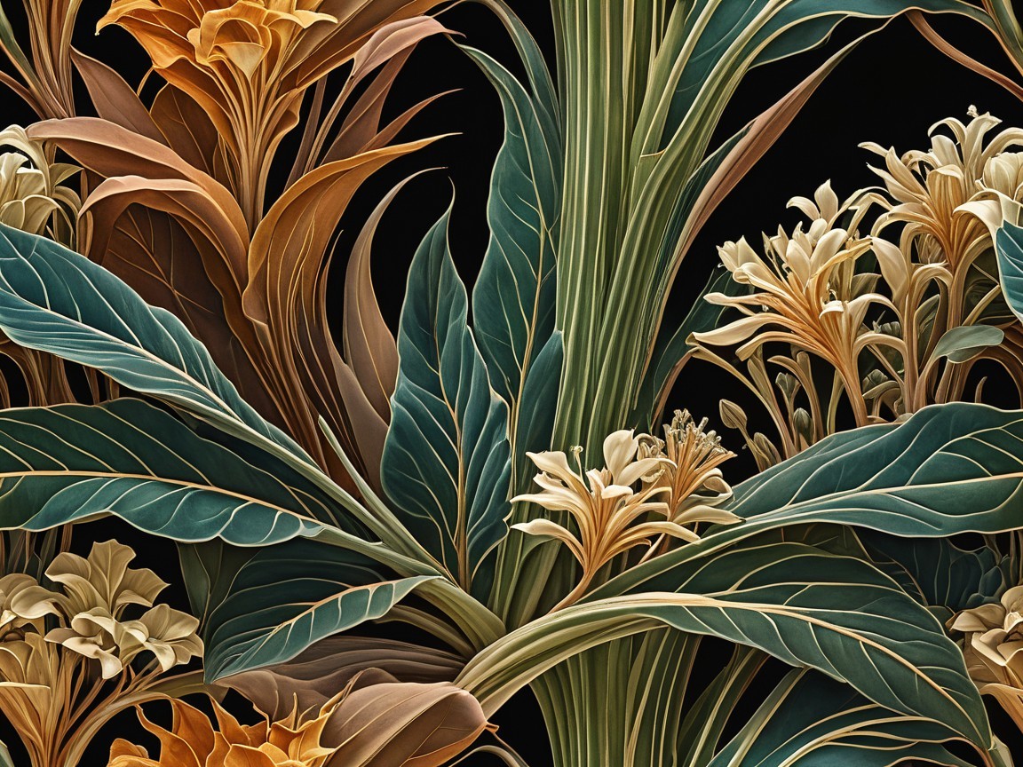 Vibrant Botanical Illustration of Exotic Plants