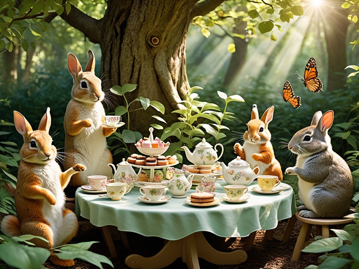 Charming Rabbits at a Whimsical Forest Tea Party