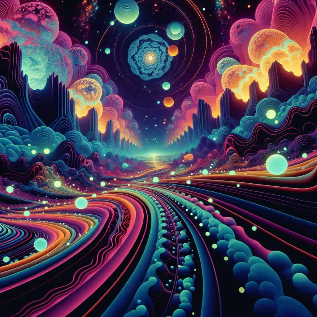 Colorful Landscape of Swirling Galaxies and Celestial Bodies