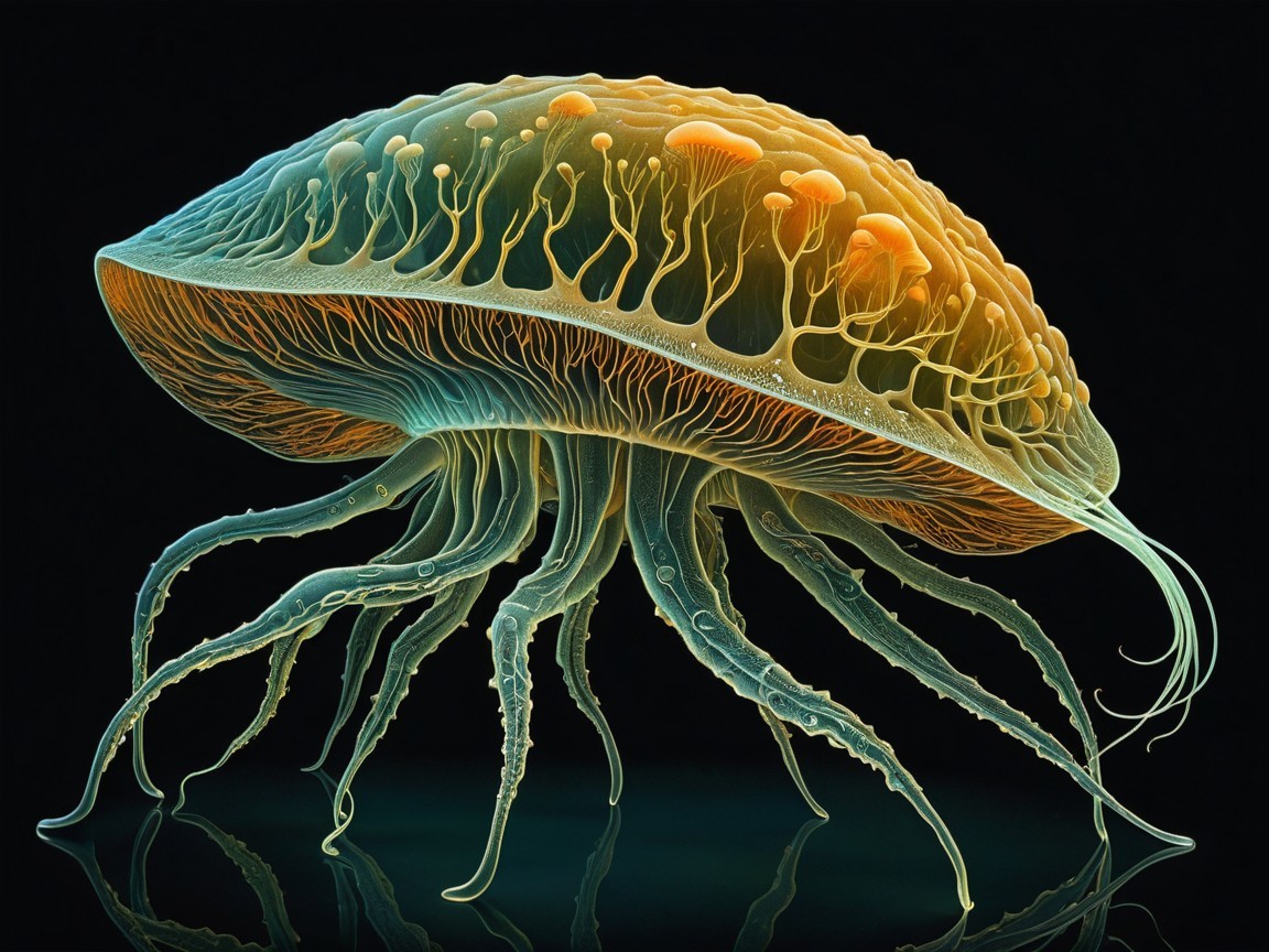 Bioluminescent Jellyfish with Orange and Blue Glow