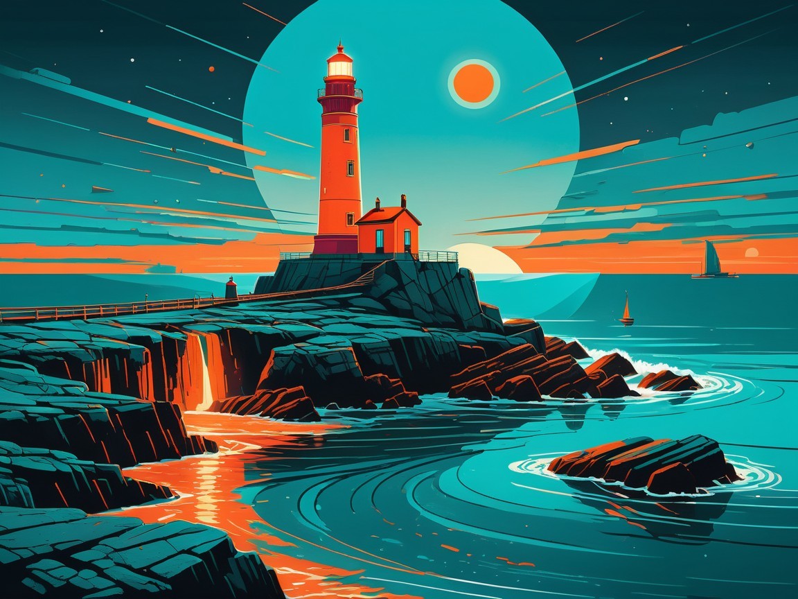 Dramatic Digital Painting of Lighthouse at Coastal Cliff