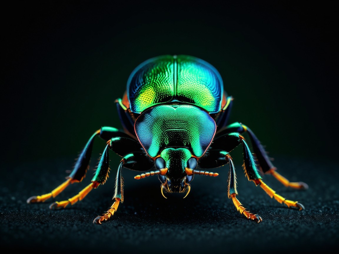 Close-up of an iridescent beetle with vivid colors