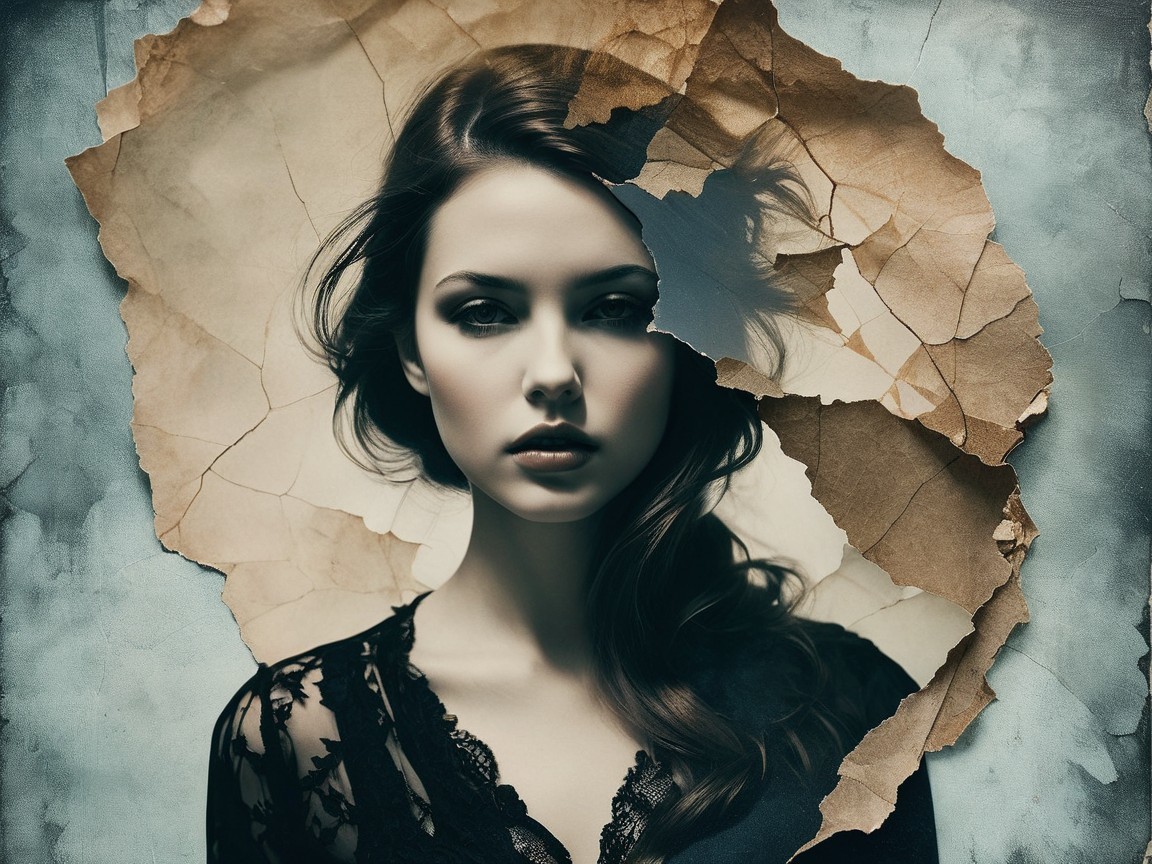 Portrait of a Young Woman with Aged Paper Background