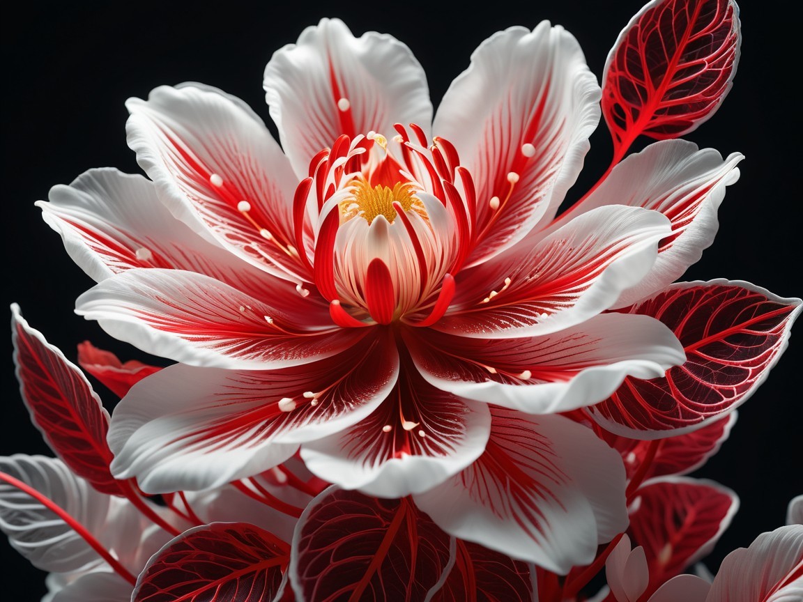 Majestic Flower with Red and White Intricate Petals