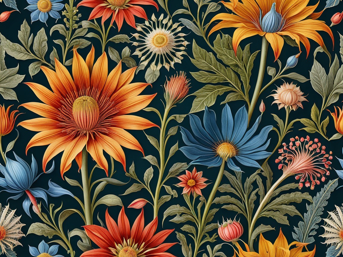 Vibrant Floral Pattern with Sunflowers and Daisies