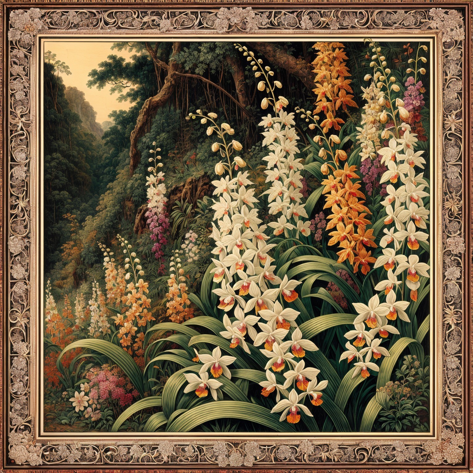 Vibrant Tapestry of Orchids in Lush Green Setting