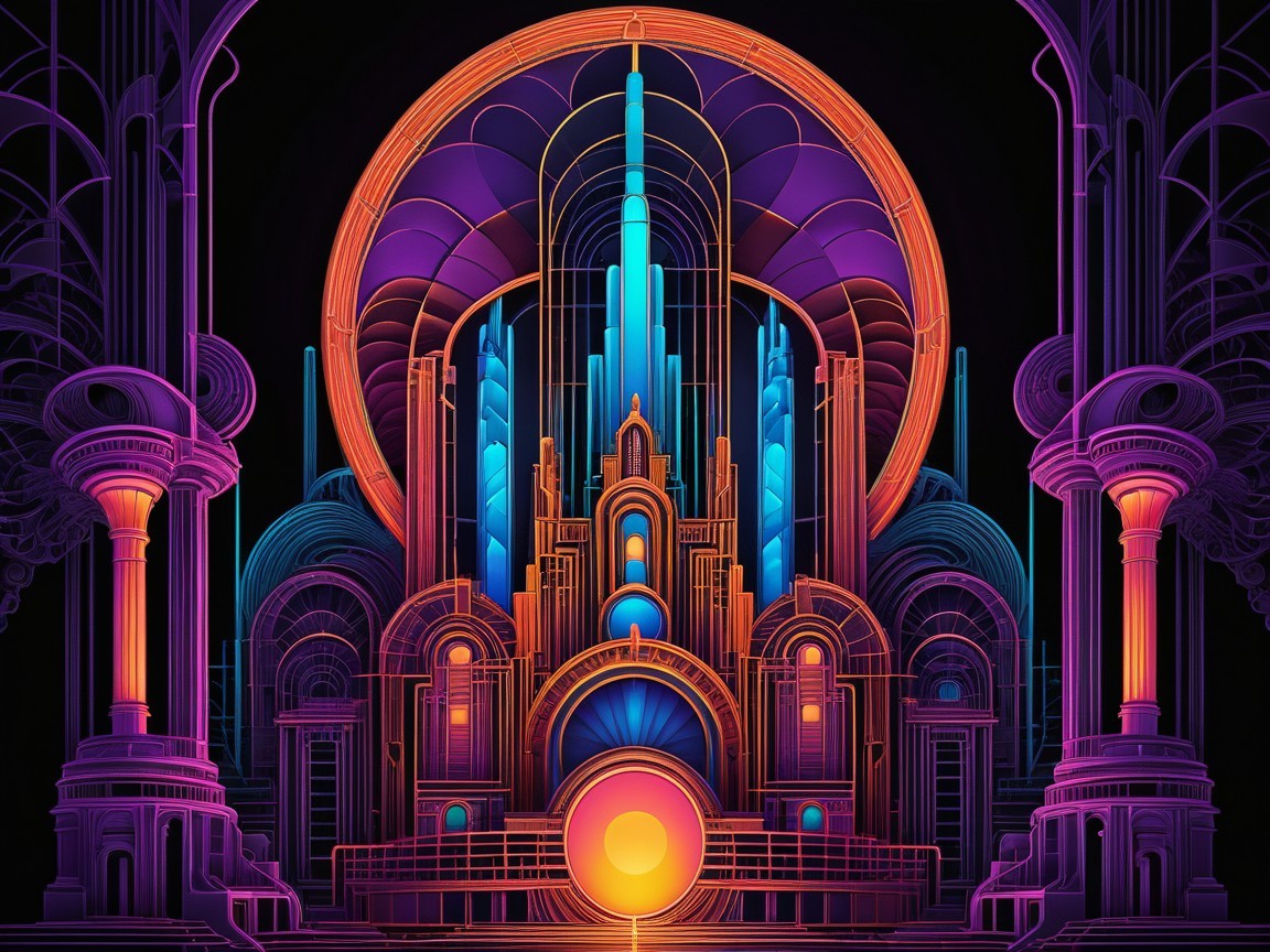 Vibrant Neon Abstract Architectural Design Elements