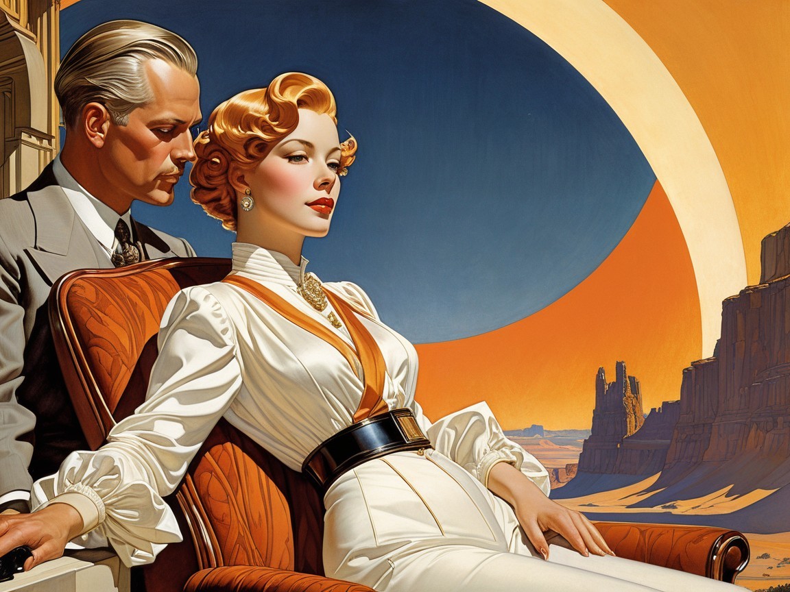 Glamorous Couple in Retro Stylized Setting