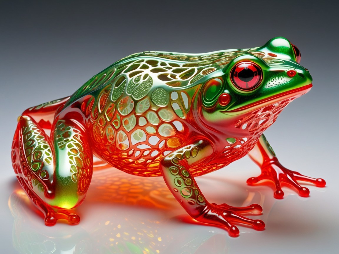 Vibrant Translucent Frog with Intricate Patterns