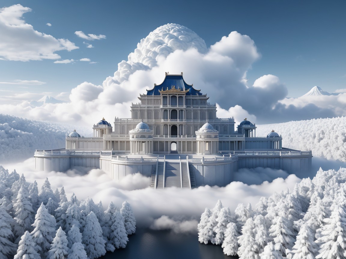 Majestic Palace Above Clouds with Elegant Spires