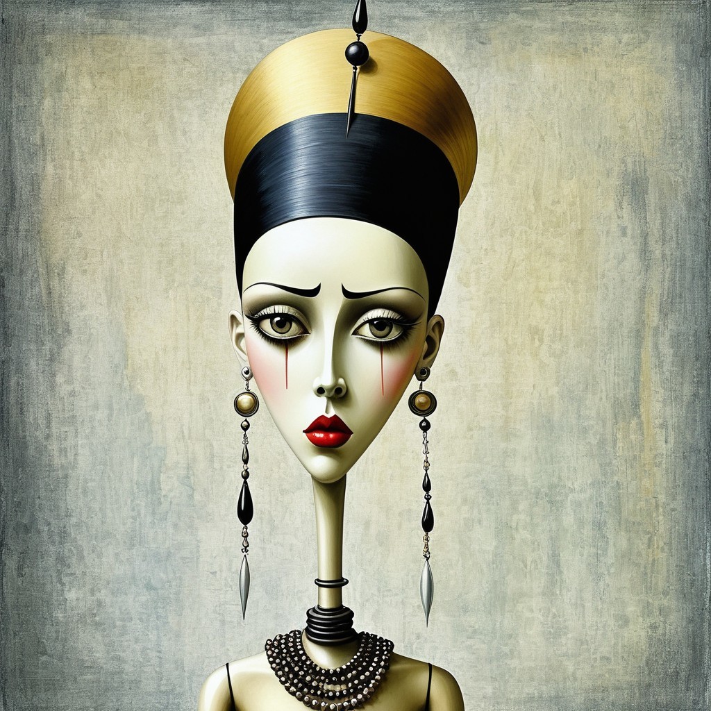 Stylized Elongated Female Figure with Dramatic Features