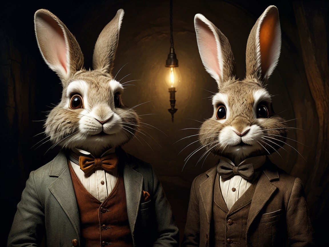 Sophisticated Anthropomorphic Rabbits in Formal Attire