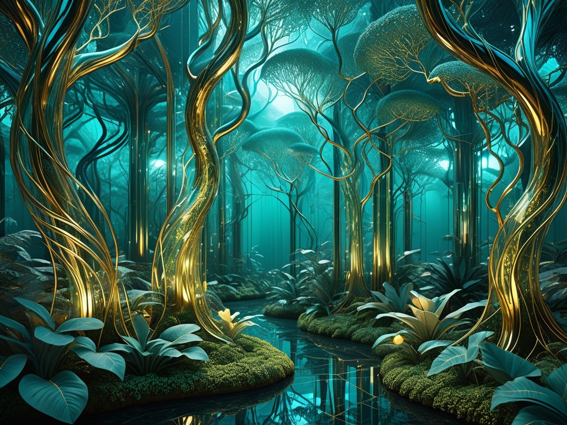 Fantastical Forest with Ethereal Light and Bioluminescence