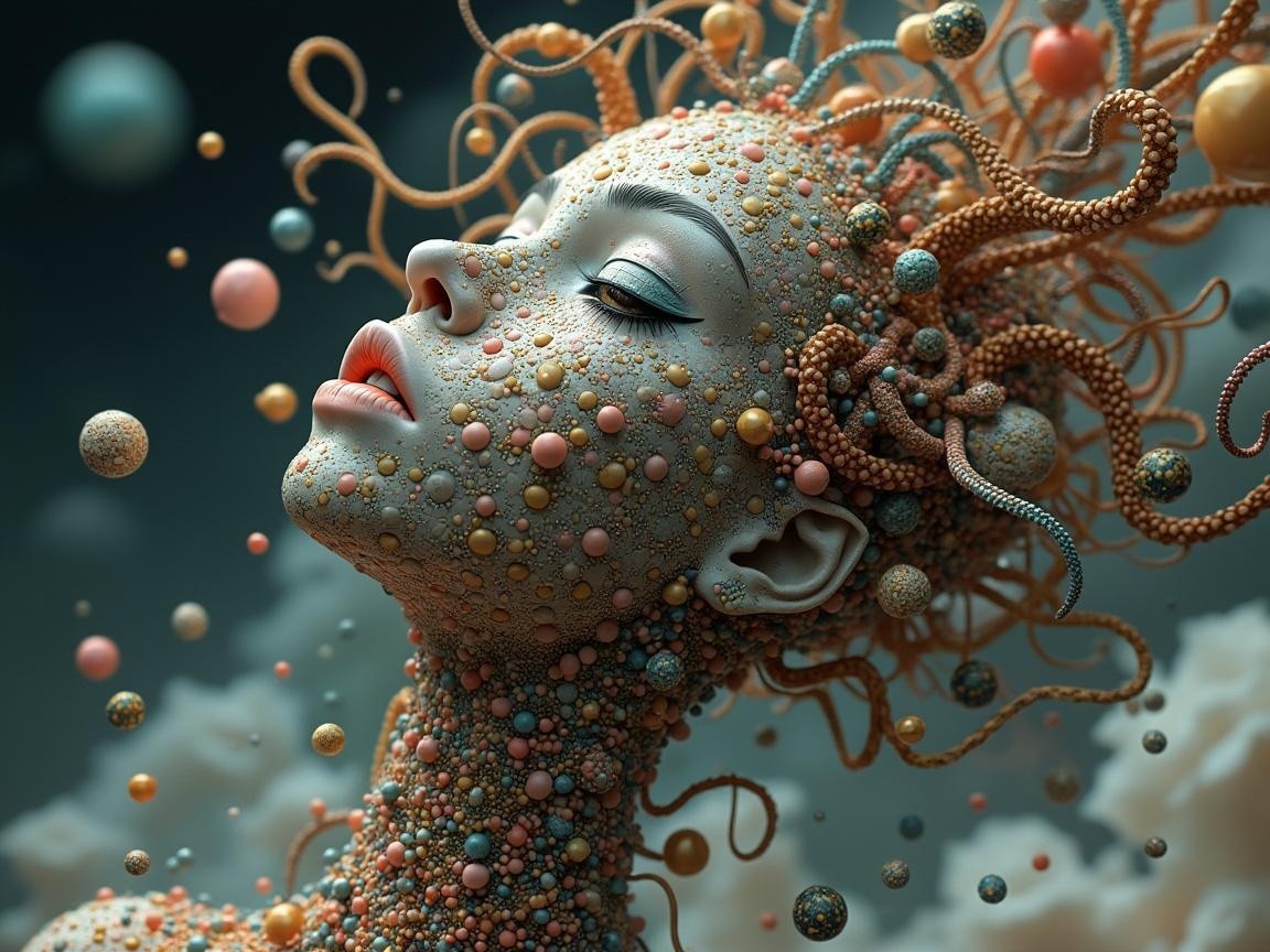 Surreal Portrait of a Woman with Colorful Orbs