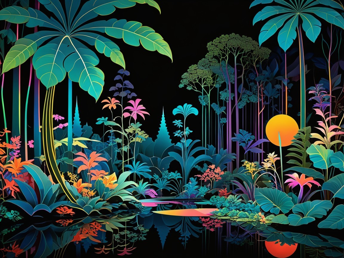 Vibrant Jungle Scene with Lush Tropical Plants