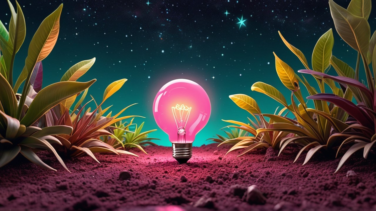 Glowing Light Bulb in Surreal Colorful Landscape