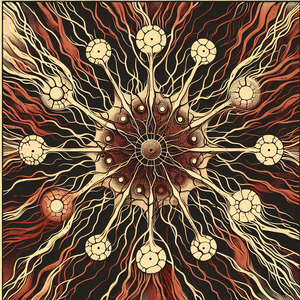 Intricate Neuron Cluster Illustration in Dark Background