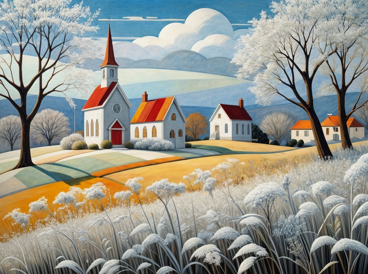 Tranquil Winter Landscape with Church and Hills