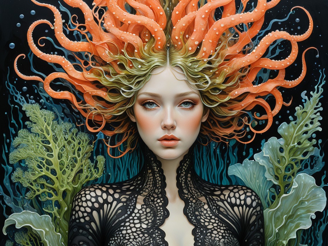 Underwater Portrait of a Woman with Sea Life Elements