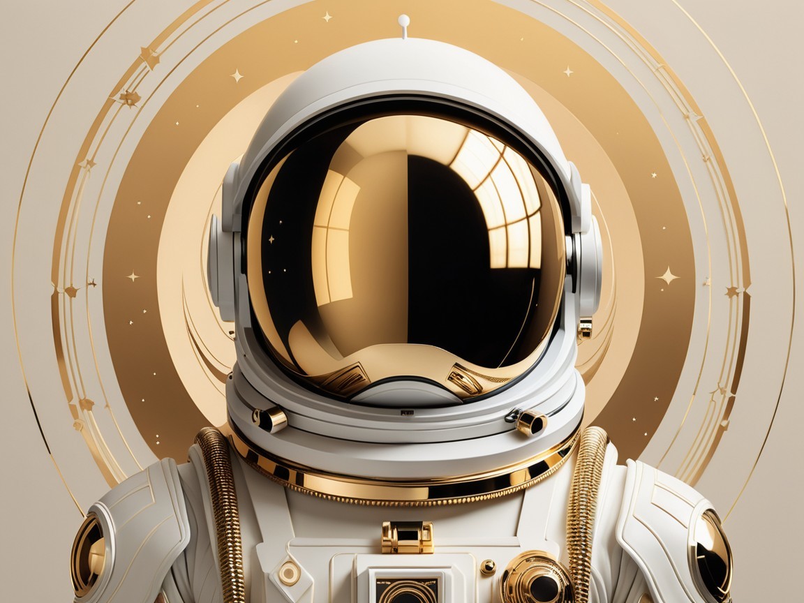 Glossy White Astronaut Helmet with Gold Visor Design