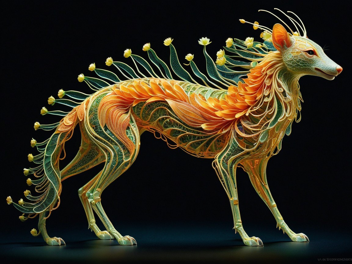 Intricate Filigree Sculpture of a Stylized Coyote Creature