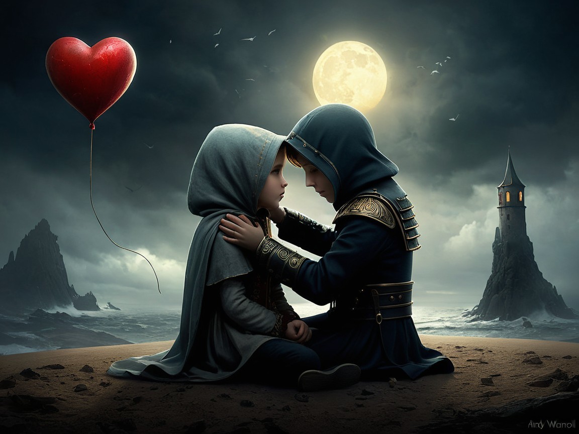 Children Sharing a Moment in a Mystical Landscape