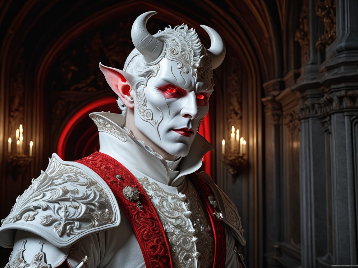 Elaborate Character in Gothic Attire with Horns