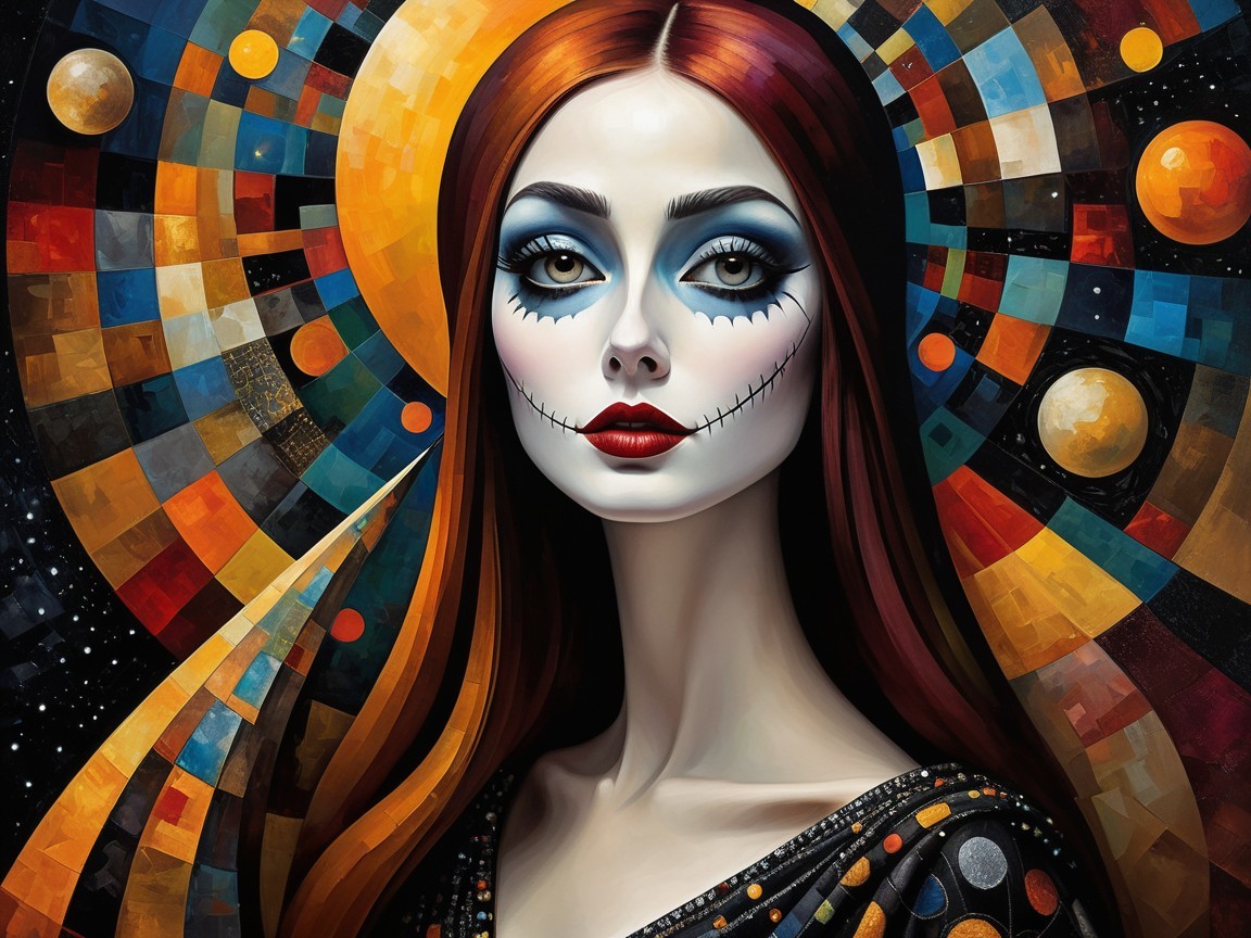 Portrait of a Woman with Red Hair and Sugar Skull Makeup