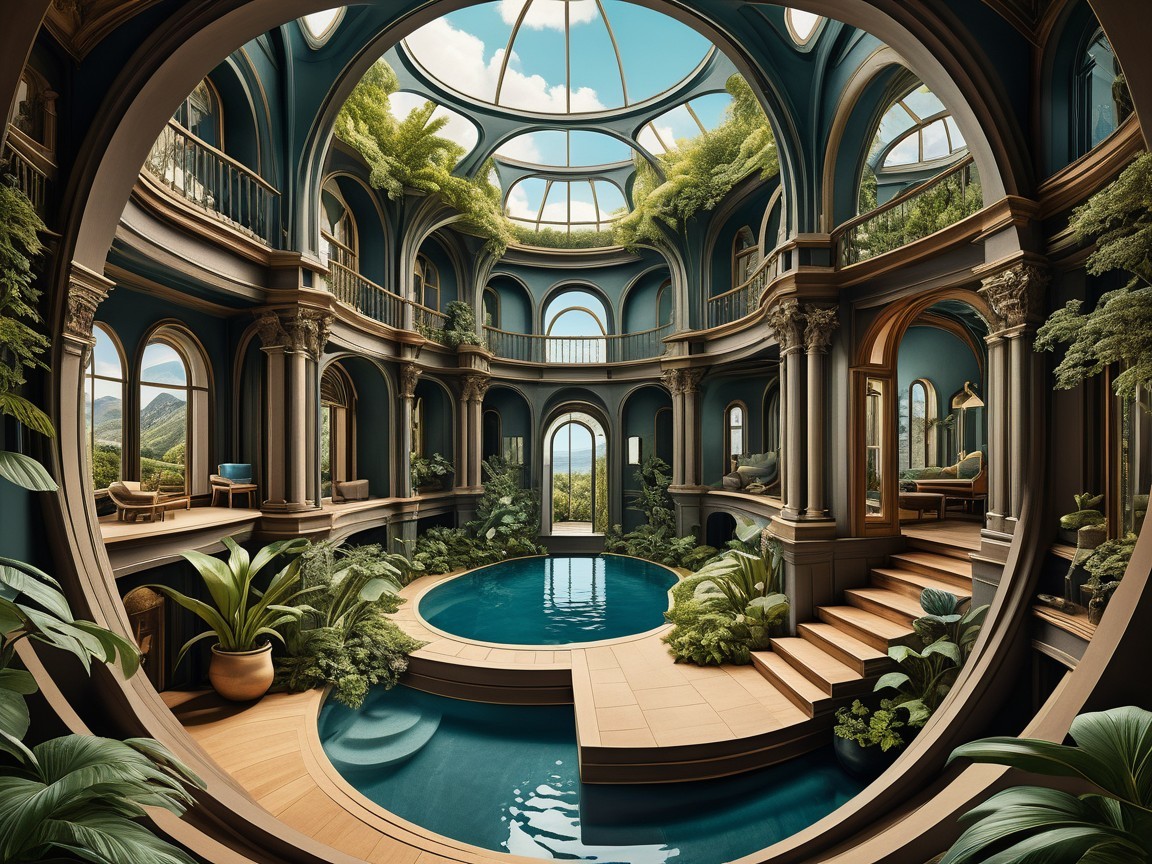 Luxurious Circular Indoor Space with Central Pool