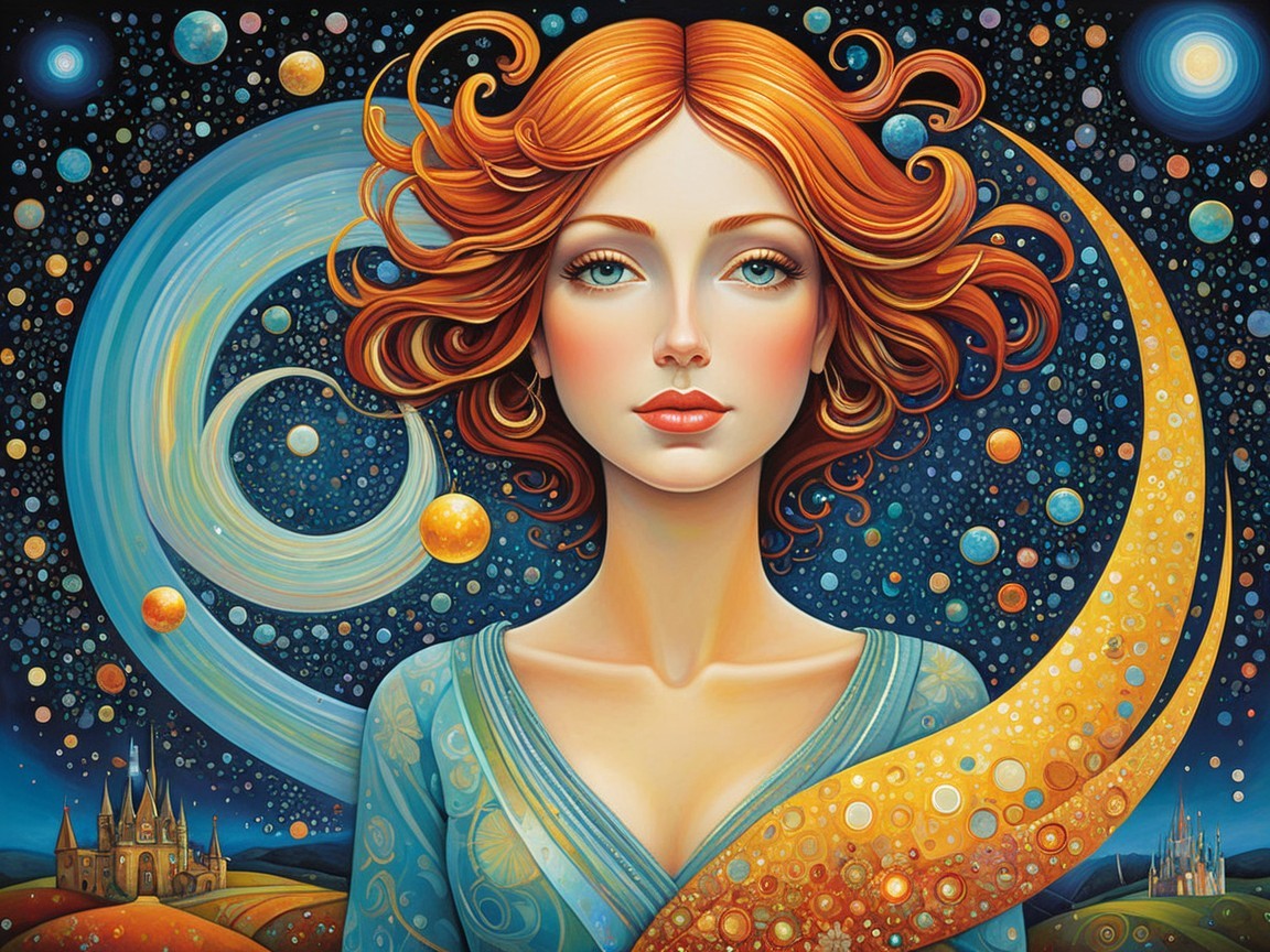 Celestial Woman Surrounded by Galaxies and Castles
