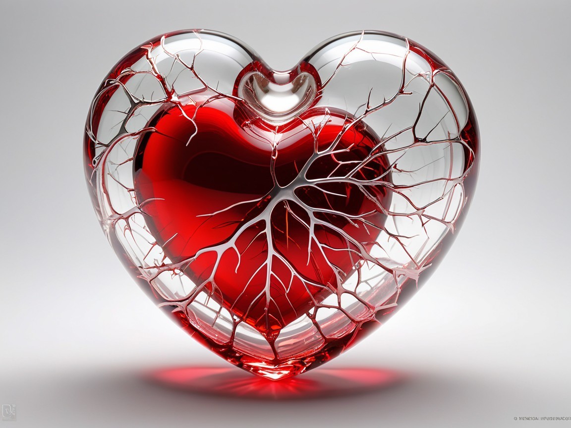 Intricate Glass Heart Sculpture with Vibrant Red Core