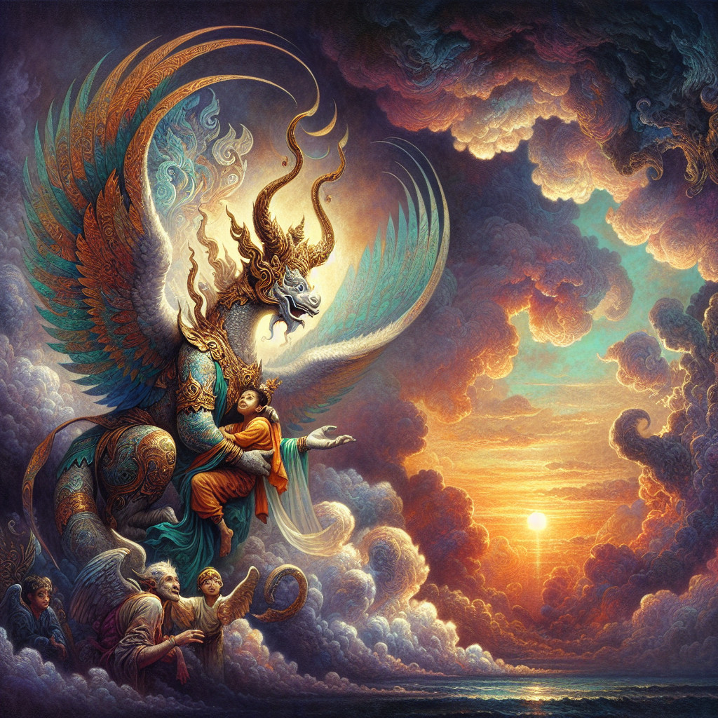 Detailed Painting of a Mythical Griffin Scene