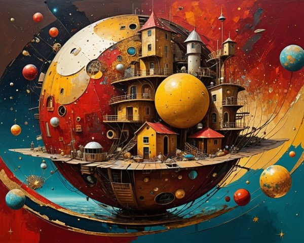 Whimsical Floating Island with Colorful Fantasy Landscape