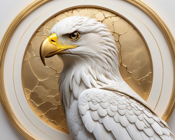 Intricate Eagle Sculpture with Golden Cracked Background