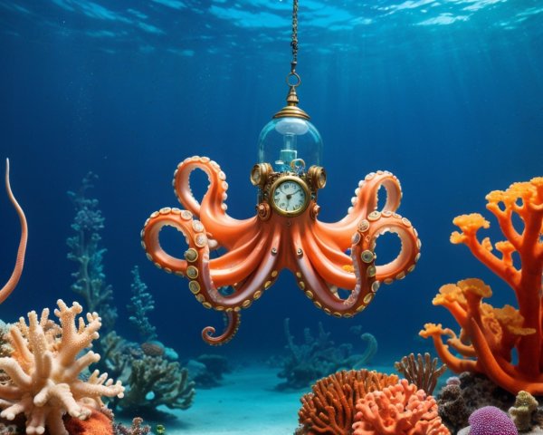 Vibrant Underwater Scene with Octopus and Coral Reefs
