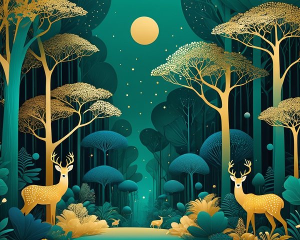 Stylized Forest Scene Under a Starry Night Sky