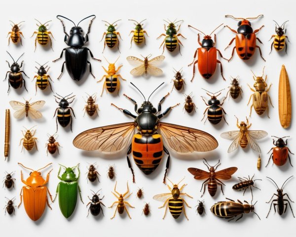 Diverse Collection of Insects on White Background