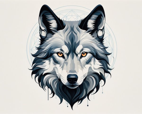 Stylized wolf head with detailed fur and geometric design