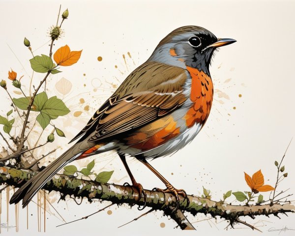 Illustration of a Vibrant Bird on a Branch