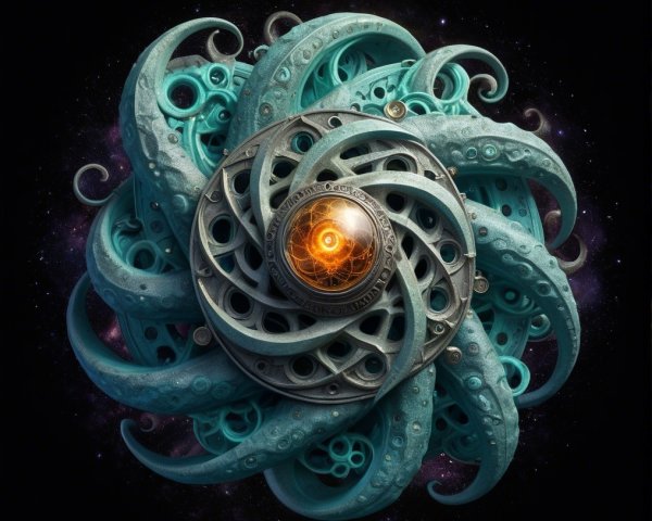 Swirling Tentacles and Glowing Orb in Cosmic Scene