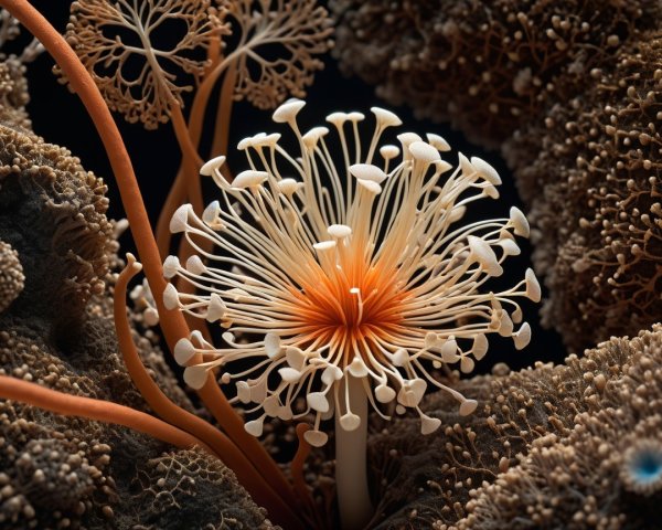 Close-up of a vibrant coral-like organism in water