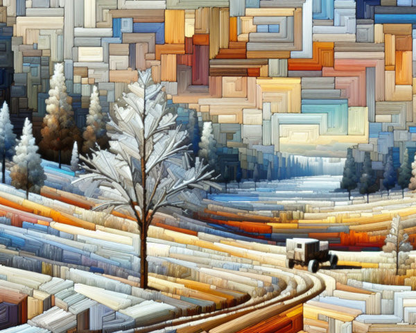Vibrant Abstract Winter Landscape with Winding Road