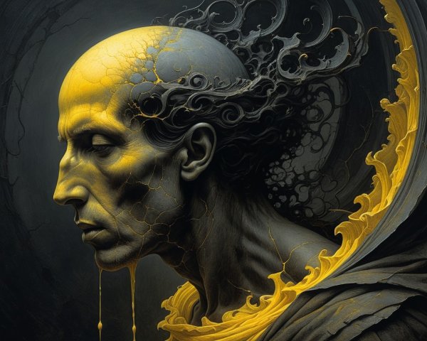 Stylized Profile of a Bald Man with Golden Patterns